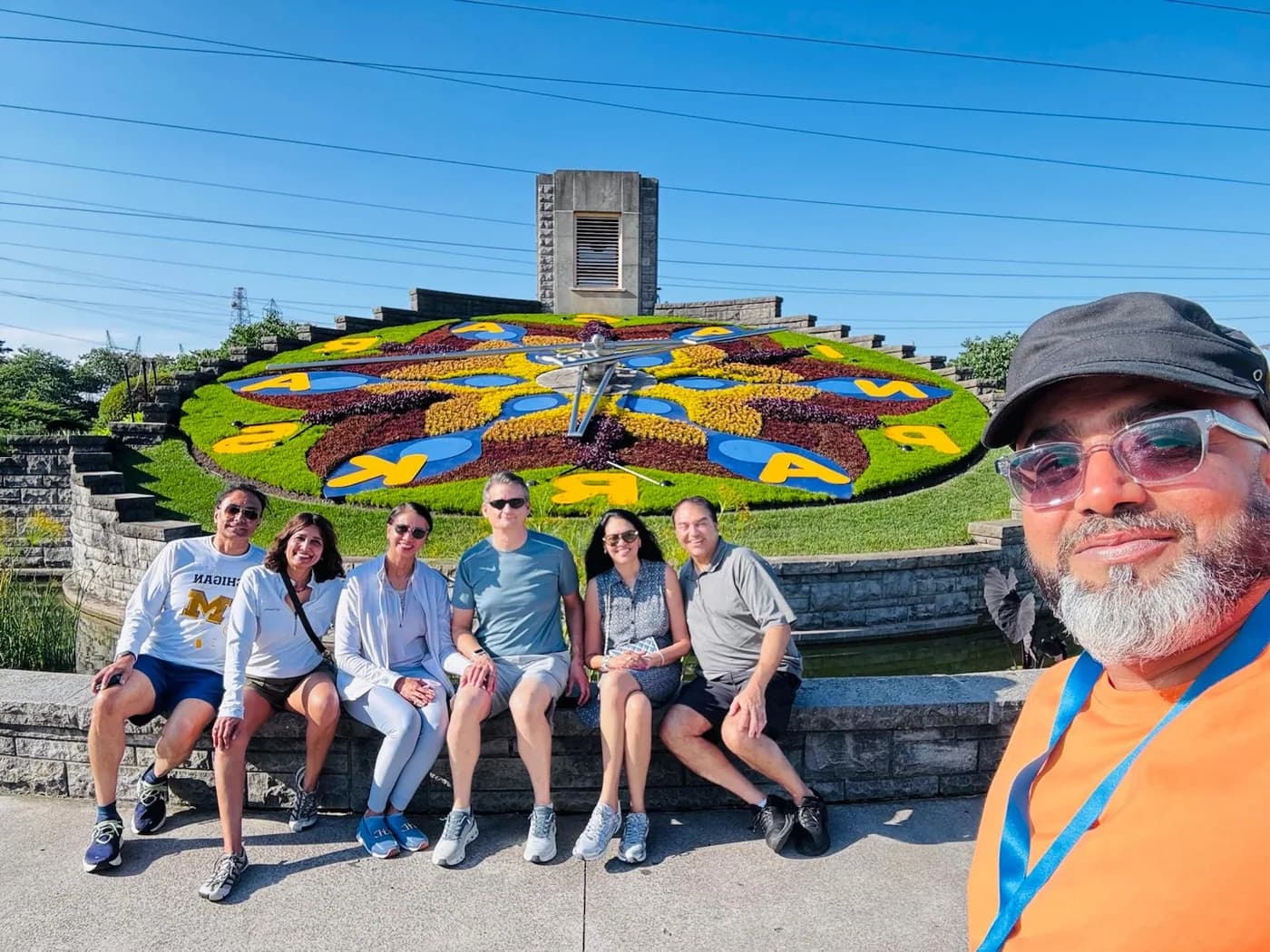 Private group gathered together in front of the Niagara Floral Clock
