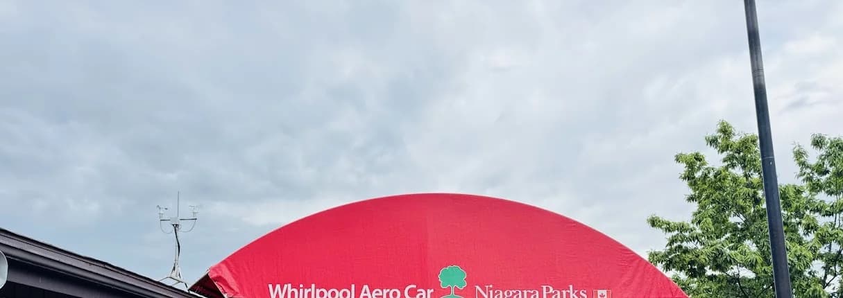 Whirlpool Aero Car canopy at Niagara Parks under a cloudy sky